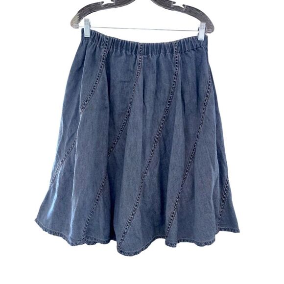 VTG 90s Blue Denim Patch Pull On Full Midi Jean Skirt  *Fits like Medium - Picture 3 of 12